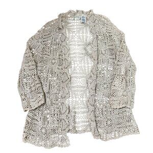 Vintage Y2K White Stag Cream Crochet Long Sleeve Cardigan Sweater Womens Large 1